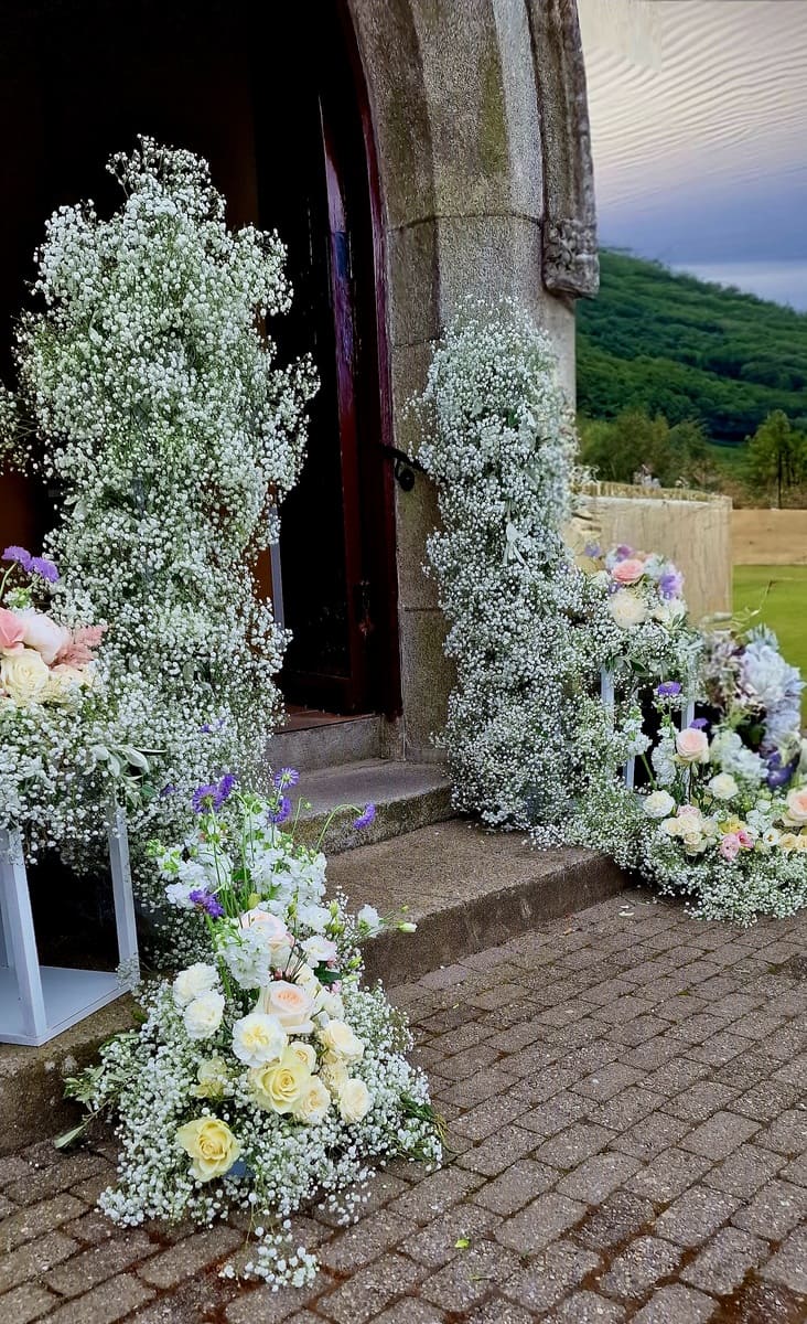 Suspended floral installation at wedding reception – Boru Décor Wicklow